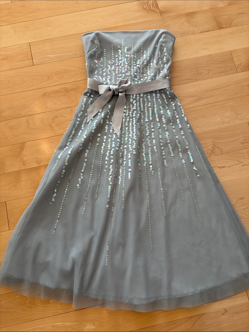 Woman’s Sequin Strapless Party Dress in Light Gray